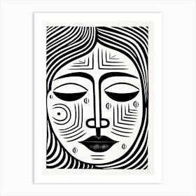 Linocut Line Drawing Portrait 1 Art Print