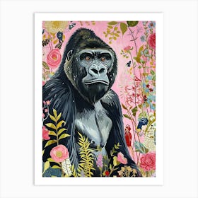 Floral Animal Painting Mountain Gorilla 3 Art Print
