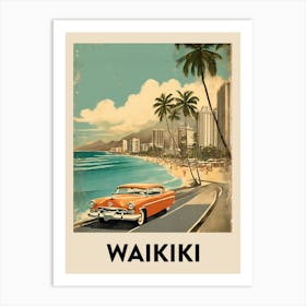 Waikiki Retro Travel Poster 1 Art Print