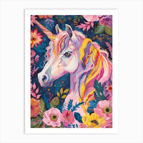 Floral Folky Unicorn Portrait Fauvism Inspired 2 Art Print