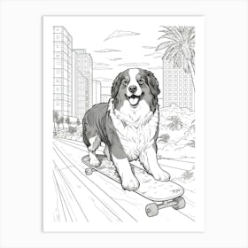 Bernese Mountain Dog Skateboarding Line Art 4 Art Print