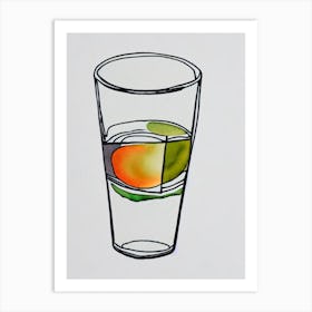 Sazerac Minimal Line Drawing With Watercolour Cocktail Poster Art Print