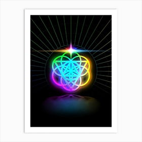 Neon Geometric Glyph in Candy Blue and Pink with Rainbow Sparkle on Black n.0280 Art Print