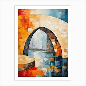 Stone Bridges IV, Avant Garde Abstract Vibrant Colorful Painting in Cubism & Van Gogh Style Art Print