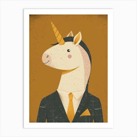 Unicorn In A Suit & Tie Mustard Muted Pastels 1 Art Print