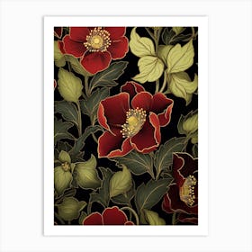 Hellebore 2 William Morris Style Winter Florals Art Print