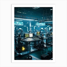 Futuristic Factory Interior Where An Artificial Intelligence Ai Manager Monitors Operations Mult (3) Póster