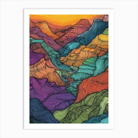 Colourful Mountain Illustration Poster Art Print 17 Art Print