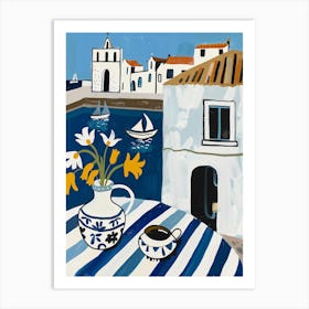 Blue And White Tablecloth Art Print