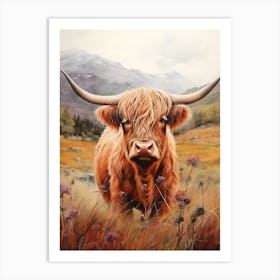 Chestnut Highland Cow In Fields 1 Art Print
