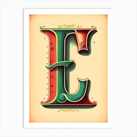 E, Letter, Alphabet Vintage Sketch 1 Art Print
