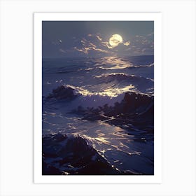 Moonlight Over The Ocean 1 Art Print