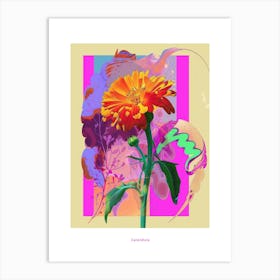 Calendula 2 Neon Flower Collage Poster Art Print
