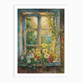 Bleeding Heart Flowers On A Cottage Window 3 Art Print