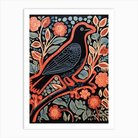 Vintage Bird Linocut Raven 1 Art Print