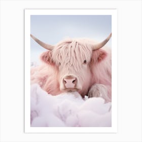 Pink Highland Cow Lying In The Snow 3 Art Print