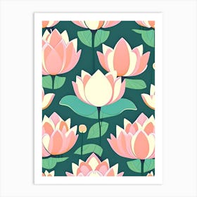 Lotus Flower Repeat Pattern Scandi Cartoon 3 Art Print