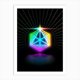 Neon Geometric Glyph in Candy Blue and Pink with Rainbow Sparkle on Black n.0378 Art Print