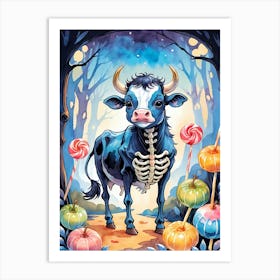 Cute Skeleton Cow Painting Halloween (12) Art Print