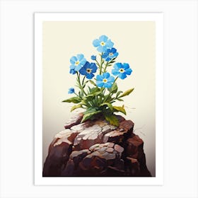 Forget Me Not Sprouting From A Rock (1) Art Print