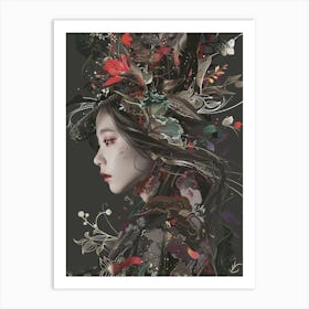 Asian Girl With Flowers 3 Art Print