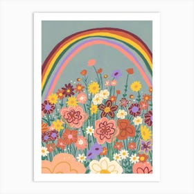 Retro Floral Rainbow Art Print