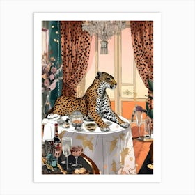 Leopard At The Table Art Print