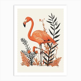 American Flamingo And Ginger Plants Minimalist Illustration 4 Art Print