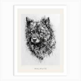 Malmute Furry Dog Line Sketch 1 Poster Art Print