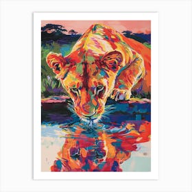 Transvaal Lion Drinking From A Watering Hole Fauvist Painting 1 Art Print