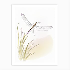 Wandering Glider Dragonfly Pencil Illustration 1 Art Print