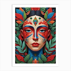 Folk Abstract Face Illustration 3 Art Print (1) Art Print