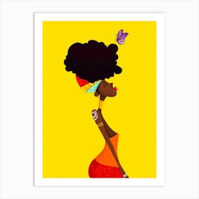 Afro Girl With Butterfly Art Print