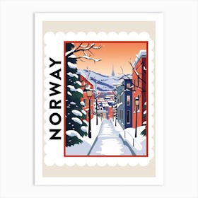 Retro Winter Stamp Poster Bergen Norway 2 Art Print