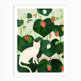 Cat And Strawberries 4 Art Print