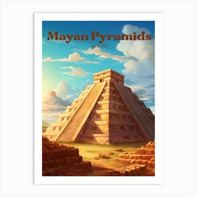 Mayan Pyramids Mexico Illustrative Modern Travel Art Art Print