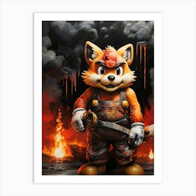 Fox In Flames painting 1 Art Print