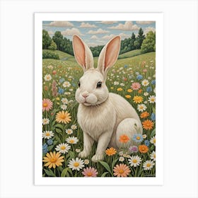 White Rabbit In A Meadow Art Print