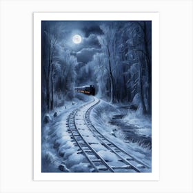 Train Tracks At Night Art Print