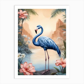 Floral Blue Flamingo Painting (16) Art Print