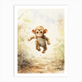 Monkey Painting Running Watercolour 4 Art Print
