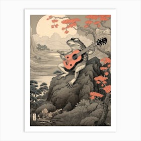 Frog Playing Guitar,  Matsumoto Hoji Inspired Japanese 3 Art Print