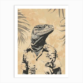 Lizard In A Floral Shirt Block Print 4 Art Print