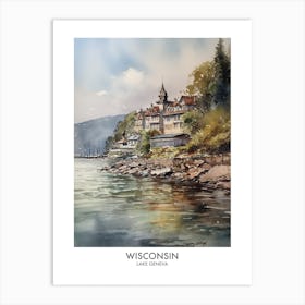 Lake Geneva, Wisconsin 3 Watercolor Travel Poster Art Print
