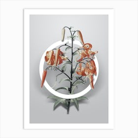 Vintage Tiger Lily Minimalist Flower Geometric Circle on Soft Gray n.0211 Art Print