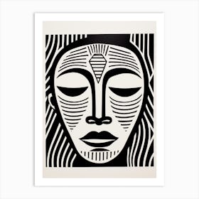 Wavy Lines Linocut Inspired Portrait 6 Art Print