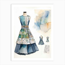 A Watercolor Illustration Brought To Life In A Detailed Sketch Of A Frock Composed Entirely From Re Art Print