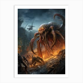 Defensive Octopus Illustration 4 Art Print