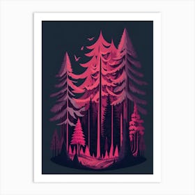 A Fantasy Forest At Night In Red Theme 49 Art Print