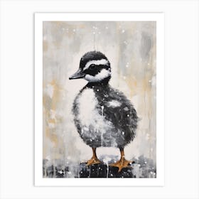 Snow Scene Of Duckling Black & White 2 Art Print